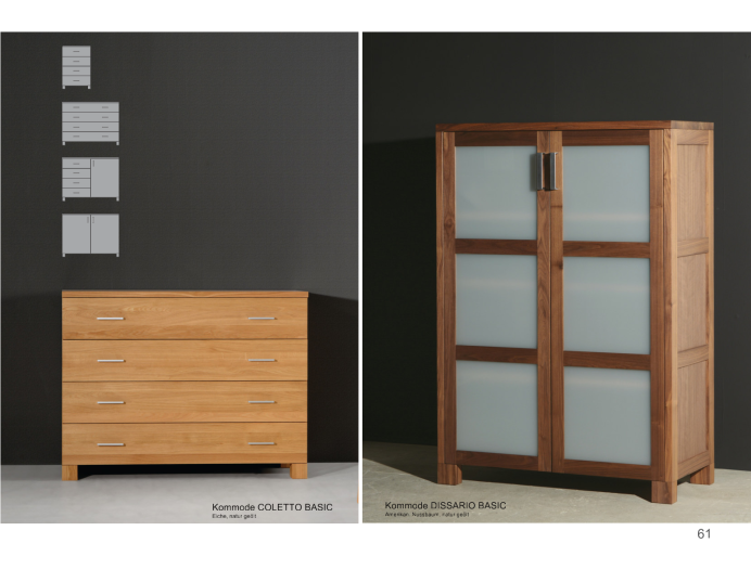 Massivholzbett Zack Kommode Coletto Basic und Kommode Dissario Basic