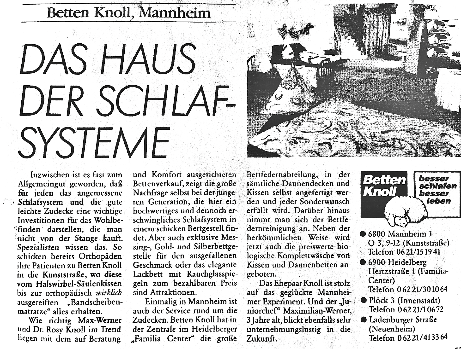 Auszug aus Exquisit Herbst 1991, Betten Knoll in Mannheim